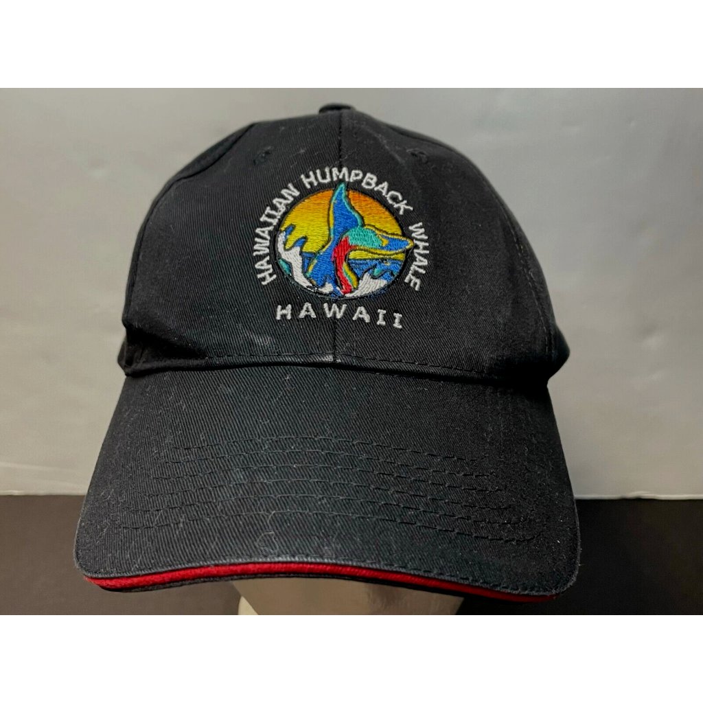 Hawaiian Humpback Whale Hawaii Hat Cap 7" Strap Back Black